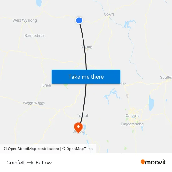 Grenfell to Batlow map