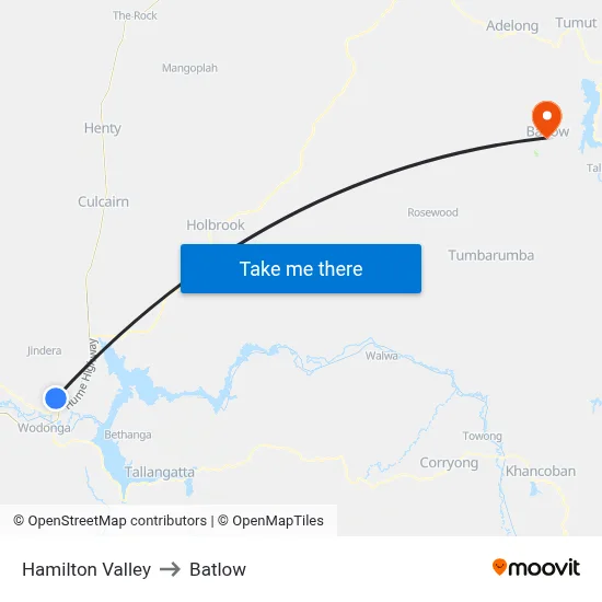 Hamilton Valley to Batlow map