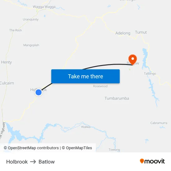 Holbrook to Batlow map