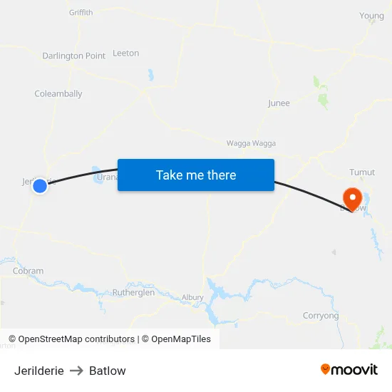 Jerilderie to Batlow map
