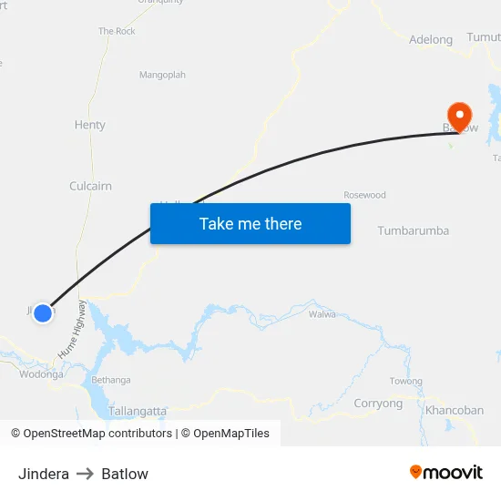 Jindera to Batlow map