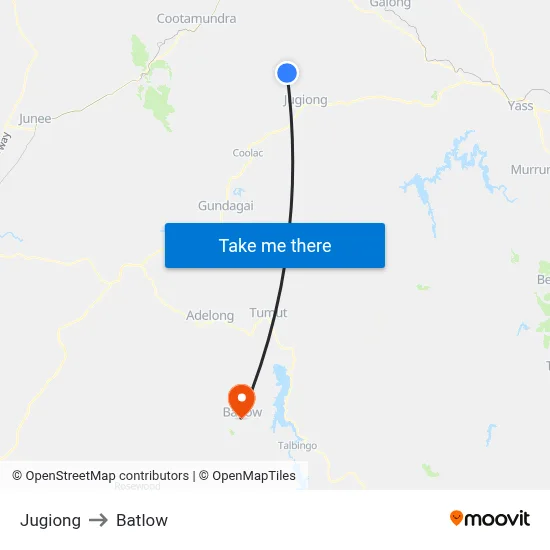 Jugiong to Batlow map