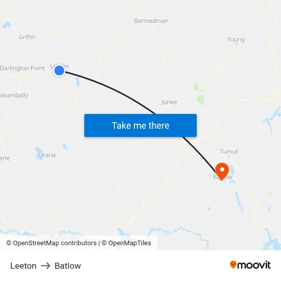 Leeton to Batlow map