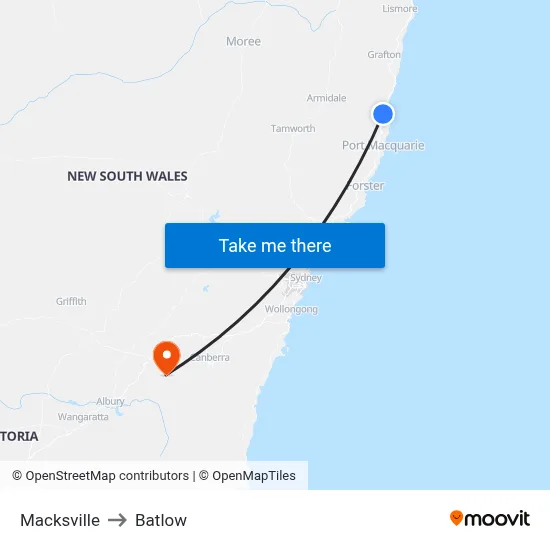 Macksville to Batlow map