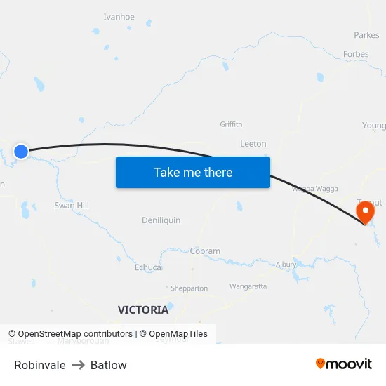 Robinvale to Batlow map