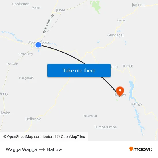 Wagga Wagga to Batlow map
