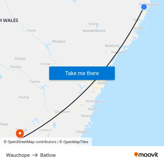 Wauchope to Batlow map