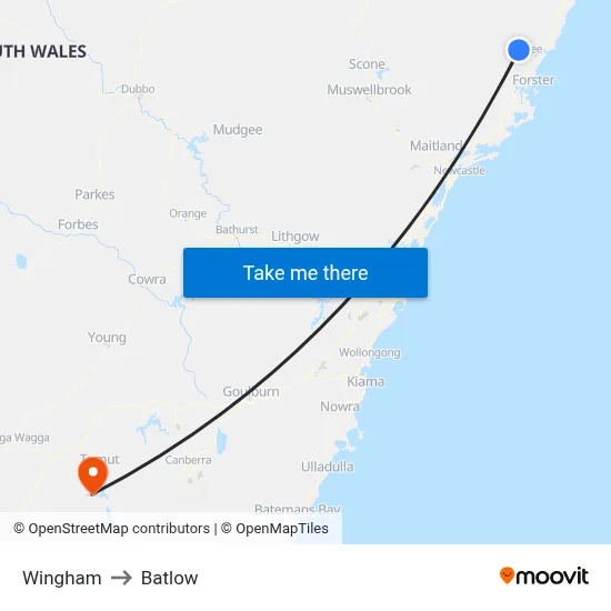 Wingham to Batlow map