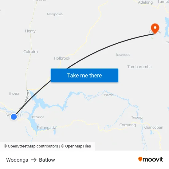 Wodonga to Batlow map