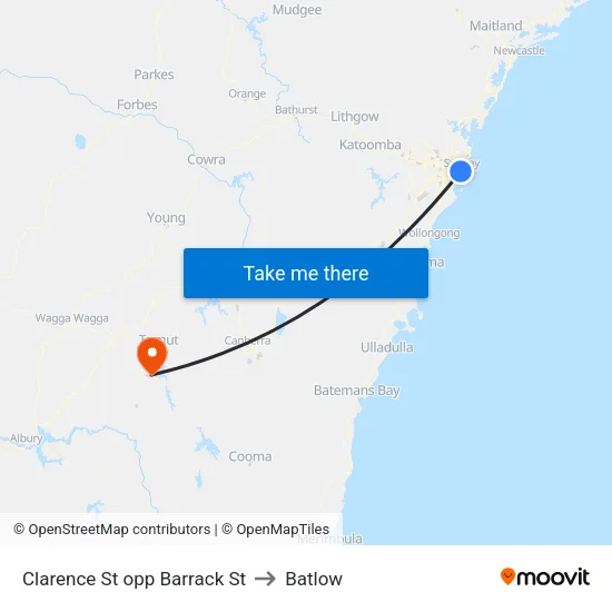 Clarence St opp Barrack St to Batlow map
