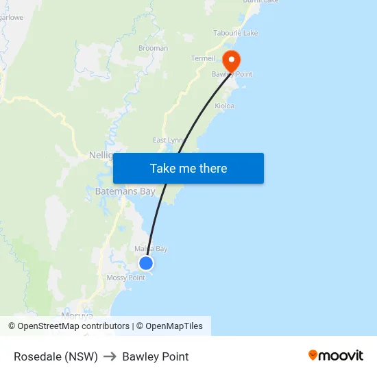 Rosedale (NSW) to Bawley Point map