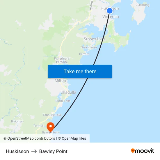 Huskisson to Bawley Point map
