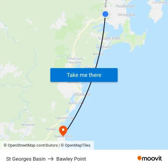 St Georges Basin to Bawley Point map