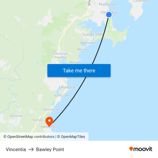 Vincentia to Bawley Point map