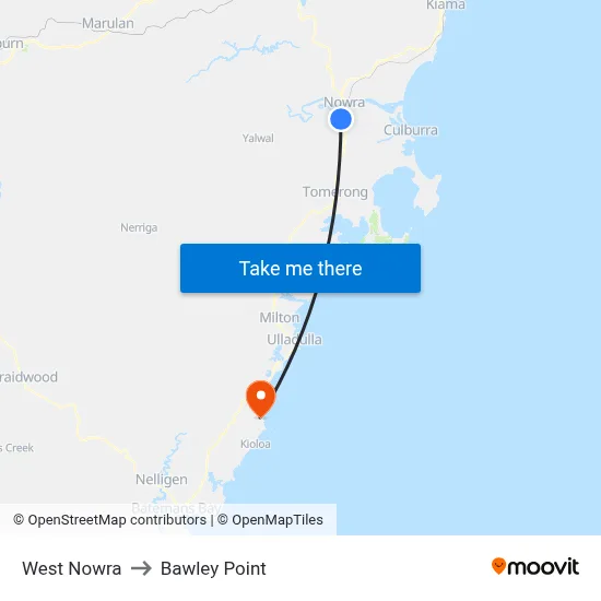 West Nowra to Bawley Point map