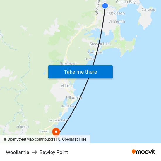 Woollamia to Bawley Point map