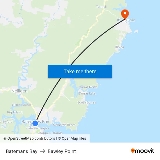 Batemans Bay to Bawley Point map