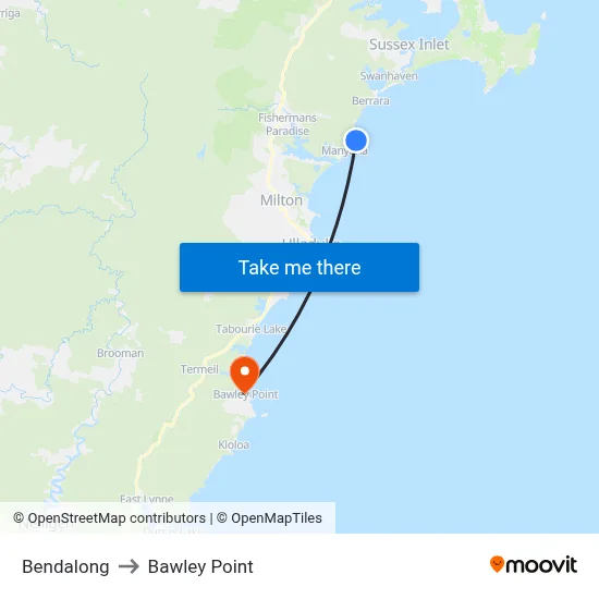 Bendalong to Bawley Point map