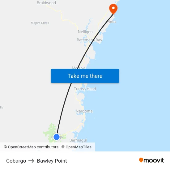Cobargo to Bawley Point map
