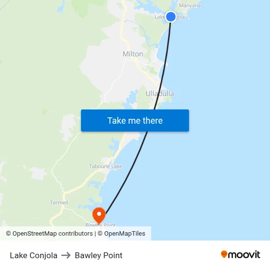 Lake Conjola to Bawley Point map