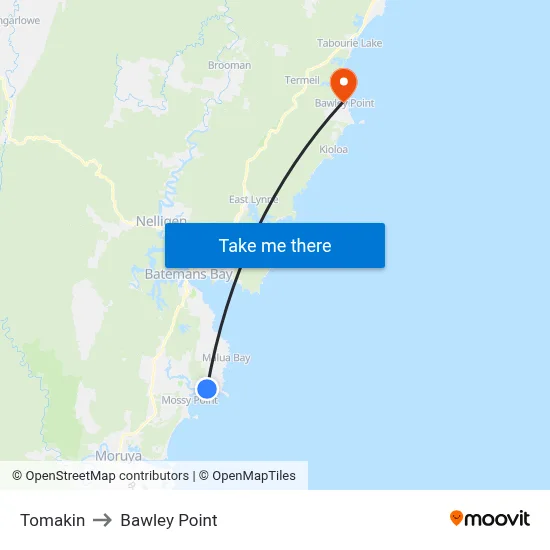 Tomakin to Bawley Point map