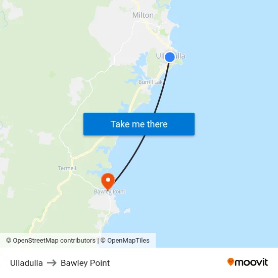 Ulladulla to Bawley Point map