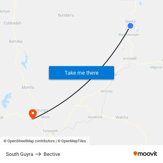 South Guyra to Bective map