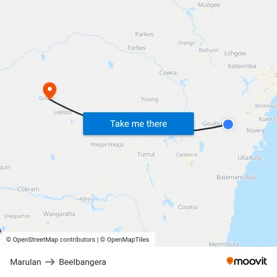 Marulan to Beelbangera map
