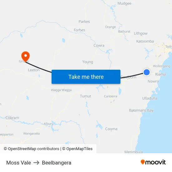 Moss Vale to Beelbangera map