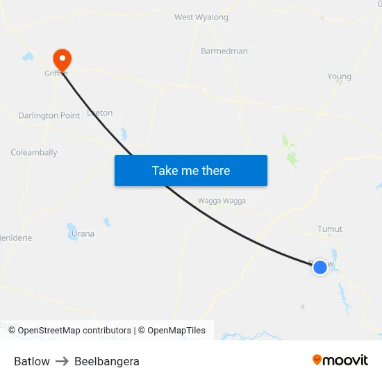 Batlow to Beelbangera map
