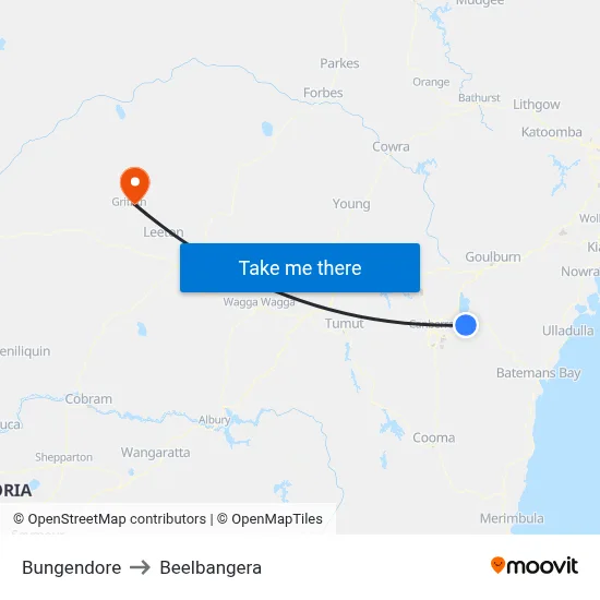 Bungendore to Beelbangera map