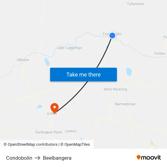 Condobolin to Beelbangera map
