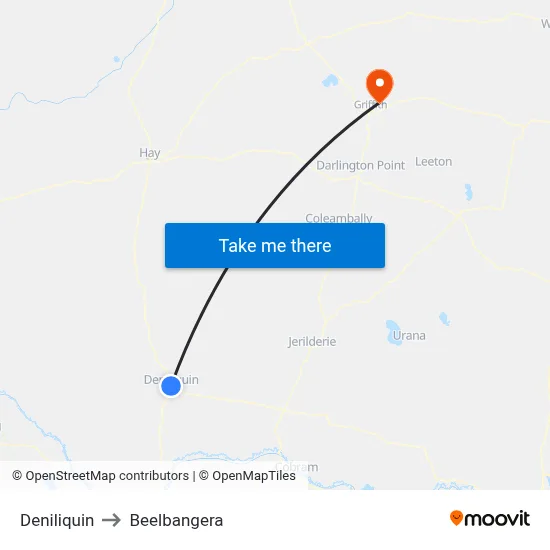 Deniliquin to Beelbangera map