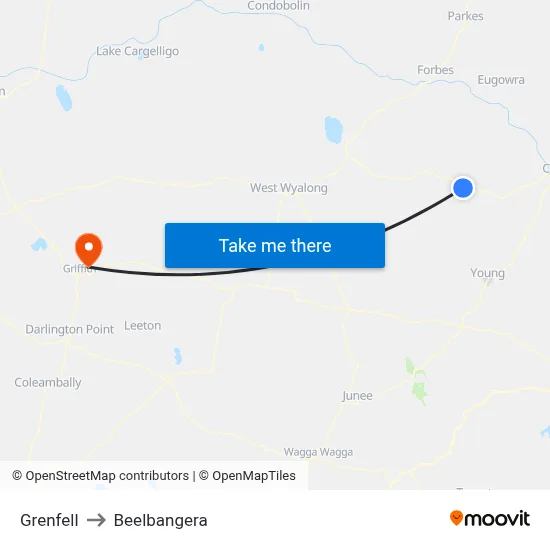 Grenfell to Beelbangera map