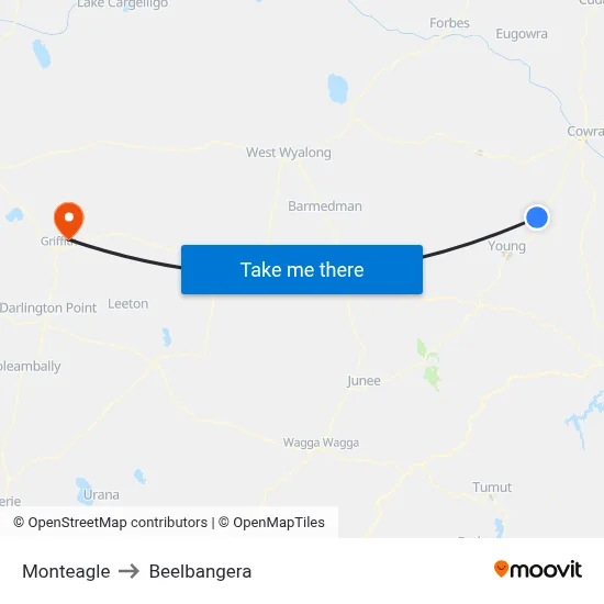 Monteagle to Beelbangera map