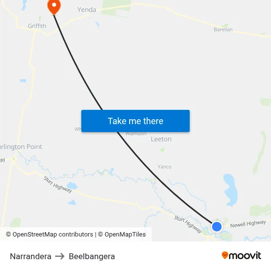 Narrandera to Beelbangera map
