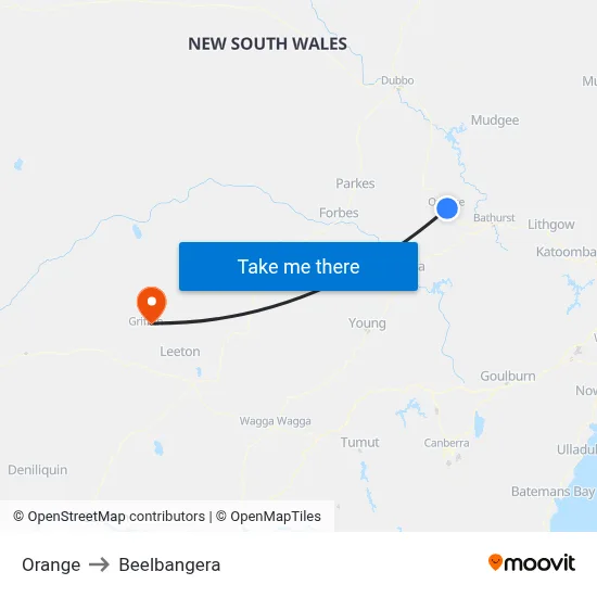 Orange to Beelbangera map