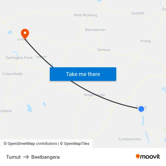 Tumut to Beelbangera map