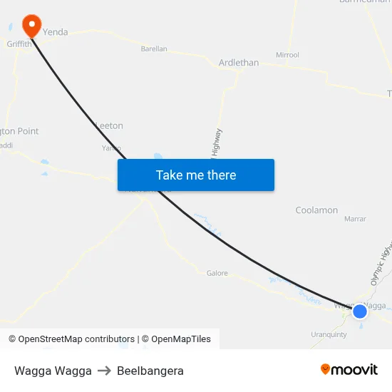 Wagga Wagga to Beelbangera map