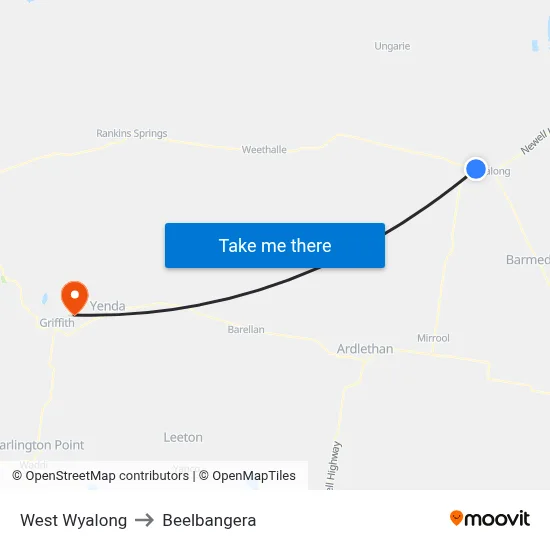 West Wyalong to Beelbangera map