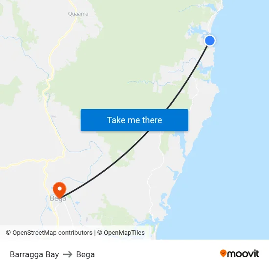 Barragga Bay to Bega map