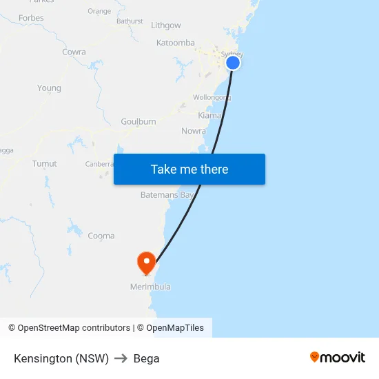 Kensington (NSW) to Bega map