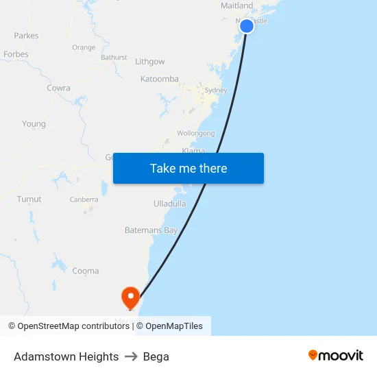 Adamstown Heights to Bega map