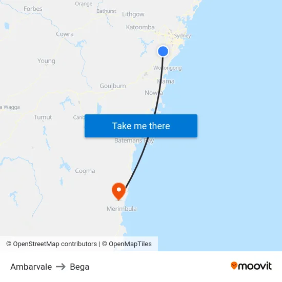 Ambarvale to Bega map