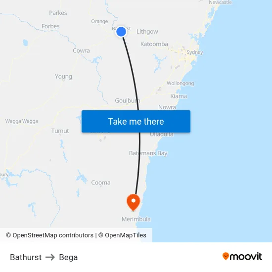 Bathurst to Bega map