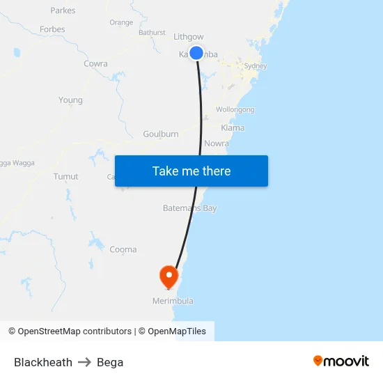 Blackheath to Bega map