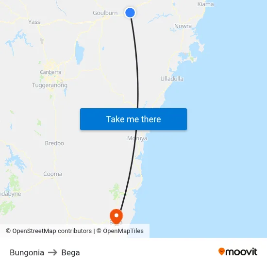 Bungonia to Bega map