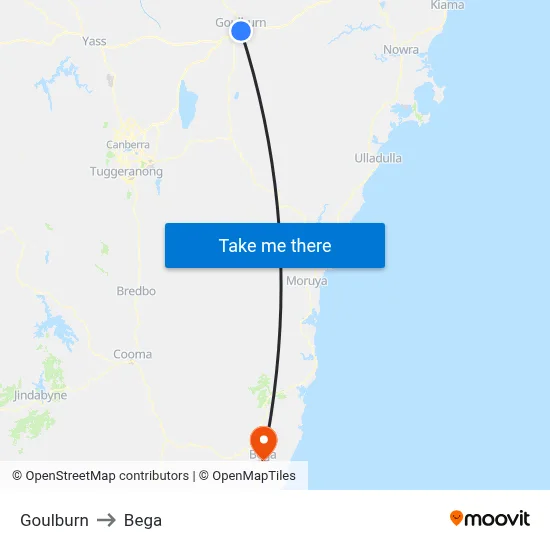 Goulburn to Bega map