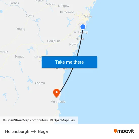 Helensburgh to Bega map