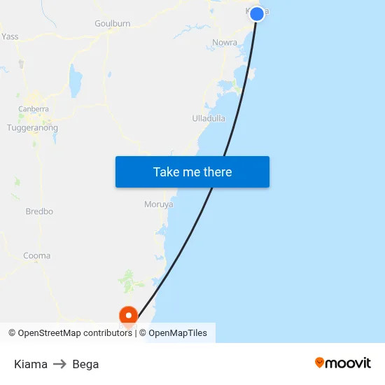 Kiama to Bega map